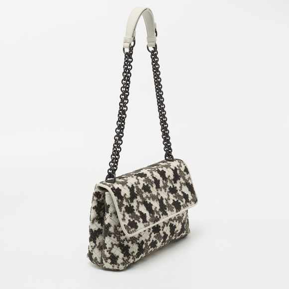 BOTTEGA VENETA Off White Intrecciato Leather and Flocked Velvet Bouquet Pattern - Picture 3 of 8